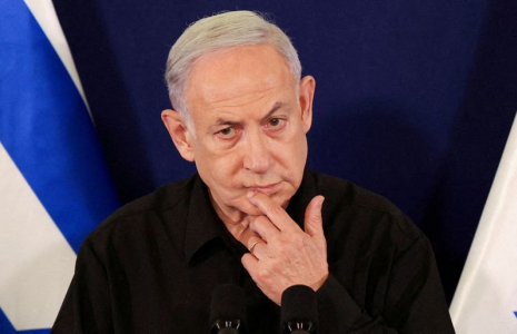 Le Premier ministre israélien Benjamin Netanyahu lors d'une conférence de presse sur la base militaire de Kirya à Tel Aviv
