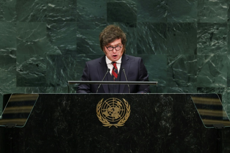 Le président ultralibéral argentin Javier Milei lors de la 81e session de l'Assemblée générale des Nations Unies à New York, le 23 septembre 2026 ( AFP / TIMOTHY A. CLARY )
