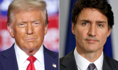 Donald Trump a pris pour cible à plusieurs reprises Justin Trudeau, qu'il qualifie de "gouverneur" (photo-montage) ( AFP / CHARLY TRIBALLEAU )