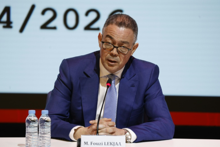 Le président de la Fédération royale marocaine de football, Fouzi Lekjaa, prend la parole lors d'une réunion du comité de soutien bilatéral pour la Coupe du monde 2030, à Salé, au Maroc, le 2 avril 2026 ( AFP / Abdel Majid BZIOUAT )