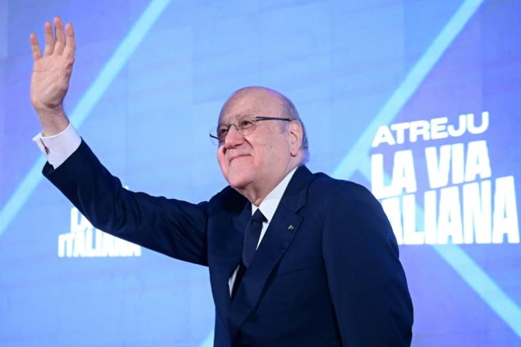 Najib Mikati, alors Premier ministre libanais, invité de la conférence annuelle du parti italien Fratelli d'Italia de la Première ministre Giorgia Meloni, Rome, le 14 décembre 2024 ( AFP / Filippo MONTEFORTE )