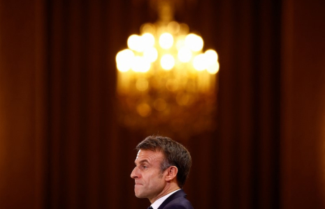Emmanuel Macron lors d'une conférence de presse au palais de l'Élysée