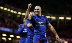 Rugby - Tournoi des Six Nations - Pays de Galles contre France - Principality Stadium, Cardiff, Pays de Galles, Royaume-Uni. Le Français Maxime Lucu célèbre après le match