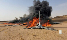 Une photo publiée par les rebelles Houthis du Yémen le 26 juillet 2026 montre ce qui est présenté comme un drone saoudien abattu dans le nord-ouest du pays ( Ansarullah media center / Handout )