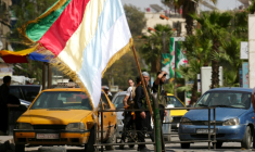 Des membres des forces de sécurité druzes déployées à Jaramana, près de Damas, le 29 avril 2025 en Syrie ( AFP / Rami al SAYED )