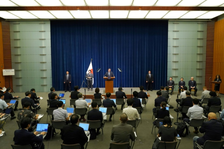 Le Premier ministre japonais Shigeru Ishiba lors d'une conférence de presse après avoir annoncé sa démission, le 7 septembre 2025 à Tokyo ( POOL / TORU HANAI )