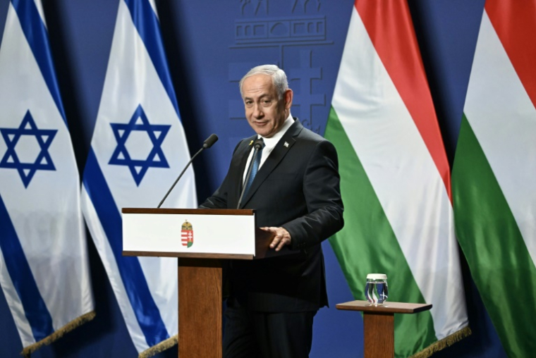 Le Premier ministre israélien Benjamin Netanyahu, lors d'une conférence de presse à Budapest le 3 avril 2025 ( AFP / Attila KISBENEDEK )