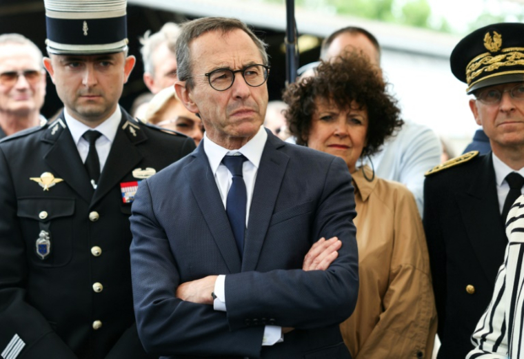 Le ministre de l'Intérieur Bruno Retailleau en visite à Condecourt (Val d'Oise) le 23 juillet 2025 cONDCOURT ( AFP / Thomas SAMSON )