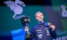 Le Français Félix Lebrun sacré champion d'Europe de tennis de table, le 18 octobre 2026 à Ljubljana ( AFP / Jure Makovec )