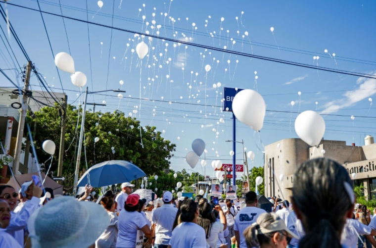 Des manifestants lâchent des ballons dans le ciel pendant une marche contre la violence à Culiacan, dans l'Etat mexicain de Sinaloa, le 13 septembre 2026 ( AFP / Jesus Verdugo )