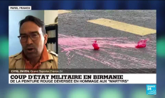 Coup d'État militaire en Birmanie : de la peinture rouge déversée en hommage aux "martyrs"