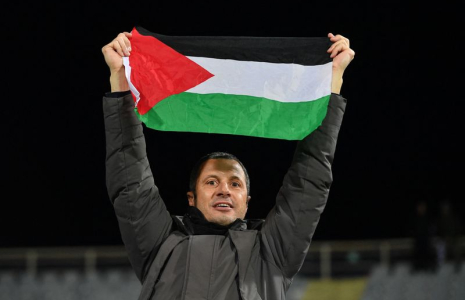 Un homme brandit un drapeau palestinien