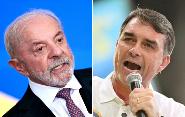 Combinaison d'images réalisée le 29 septembre 2026 du président brésilien Luiz Inacio Lula da Silva, à gauche, le 16 septembre 2026 à Brasilia, et à droite du candidat à la présidentielle Flavio Bolsonaro, à Rio de Janeiro, le 22 août 2026 ( AFP / Evaristo SA )
