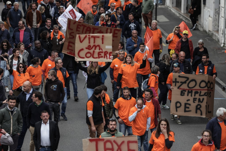 Une manifestation de viticulteurs à Cognac, le 17 septembre 2024. ( AFP / THIBAUD MORITZ )