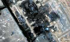 Image satellite fournie par Vantor montrant une station de pompage près de l'oléoduc Est-Ouest (Petroline) de l'Arabie saoudite, à al-Mesabaah, le 13 septembre 2026 après une attaque ( Satellite image ©2026 Vantor / - )