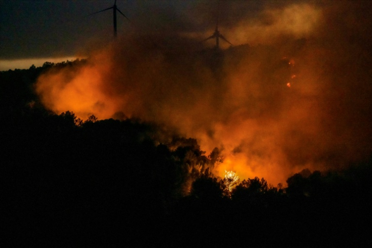 Un feu de forêt à Pouzols-Minervois, le 1er juillet 2026 dans l'Aude ( AFP / Idriss Bigou-Gilles )