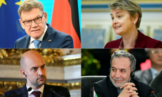 (De haut en bas, d-g) Montage de photos d'archives créé le 17 septembre 2025 du ministre allemand des Affaires étrangères Johann Wadephul, de la secrétaire d'État britannique aux Affaires étrangères Yvette Cooper, du ministre français de l'Europe et des Affaires étrangères Jean-Noël Barrot et du ministre iranien des Affaires étrangères Abbas Araghchi ( AFP / Tobias SCHWARZ )