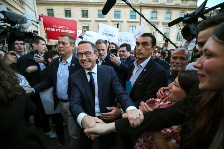 Le ministre de l'Intérieur Bruno Retailleau, élu à la tête de LR, à Paris le 18 mai 2025 ( AFP / Kiran RIDLEY )
