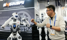 EngineAI founder Evan Yao says the China-based maker of humanoid robots is working with US tech titans such as Amazon and Meta on giving them AI brains ( AFP / Patrick T. Fallon )