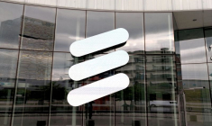 FILE PHOTO: The Ericsson logo is seen at the Ericsson's headquarters in Stockholm