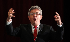 Jean-Luc Mélenchon à Ax-les-Thermes, le 21 mars 2023. ( AFP / CHARLY TRIBALLEAU )