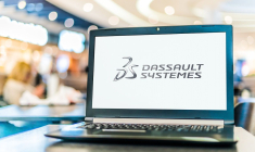 Un ordinateur portable affichant le logo de Dassault SystÃ¨mes. (crédit photo : Adobe Stock /  )