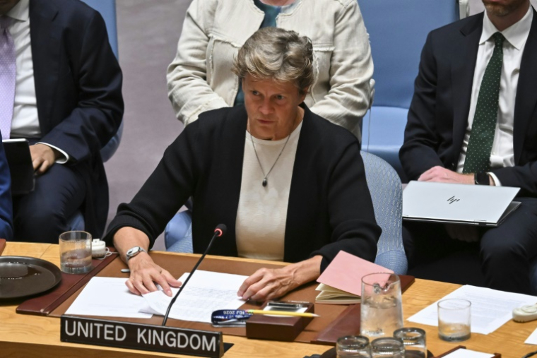 L'ambassadrice britannique auprès de l'ONU, Barbara Woodward, le 16 juillet 2025 à New York ( AFP / ANGELA WEISS )