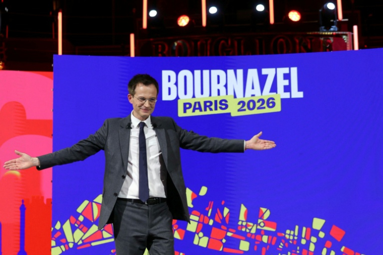 Pierre-Yves Bournazel, candidat Horizons et Renaissance à la mairie de Paris, lors d'un meeting de campagne à Paris, le 10 février 2026 ( AFP / Thomas SAMSON )