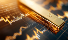 Un lingot d'or sur fond de graphique boursier (image générée par IA) (Crédits: Adobe Stock)
