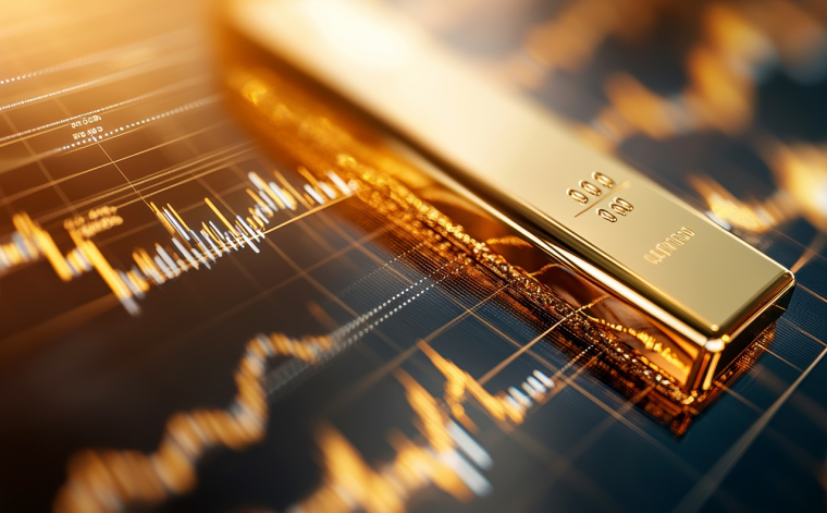 Un lingot d'or sur fond de graphique boursier (image générée par IA) (Crédits: Adobe Stock)