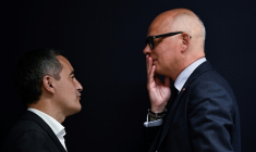 Gérald Darmanin, alors ministre de  l'Intérieur, et Edouard Philippe le 30 avril 2024 à Paris ( POOL / JULIEN DE ROSA )