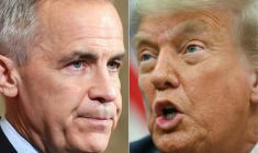 Photomontage réalisé le 30 juin 2025 du Premier ministre canadien Mark Carney et du président américain Donald Trump ( AFP / Dave Chan )