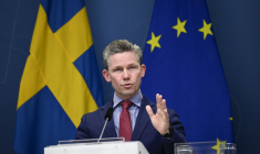 Pål Jonson ministre suédois de la défense, lors d'une conférence sur la candidature de la Suède à l'OTAN à Stokcholm, le 24 janvier 2023. ( TT News Agency / PONTUS LUNDAHL )