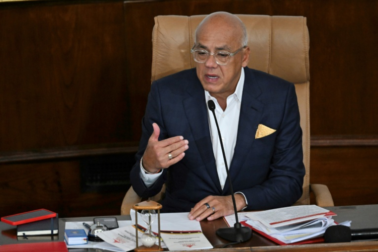 Le président de l'Assemblée nationale du Venezuela, Jorge Rodriguez, s'exprime lors d'une session à l'Assemblée nationale à Caracas, le 22 janvier 2026 ( AFP / Juan BARRETO )