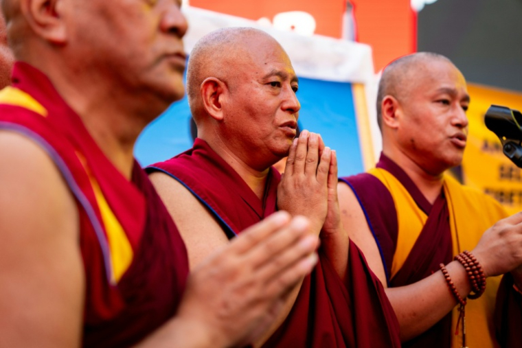 Manifestation en faveur du Tibet après qu'un militant s'est immolé par le feu devant le siège des Nations unies, à New York, le 1er août 2026 ( AFP / Angelina Katsanis )