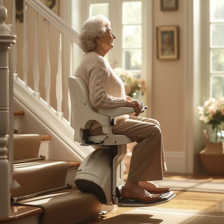 Installer un monte-escalier permet au senior de rester plus longtemps autonome dans son logement (Crédits: Adobe Stock - IA)