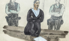 Croquis d'audience du 17 octobre 2025 montrant Dahbia Benkired lors de son procès pour le meurtre de Lola, à la cour d'assises de Paris ( AFP / Benoit PEYRUCQ )
