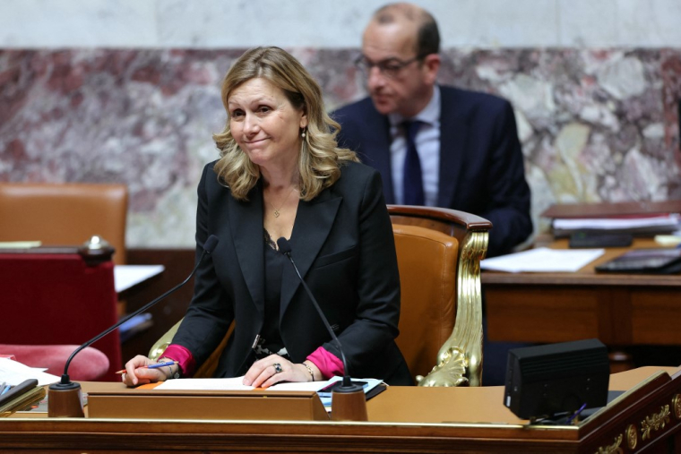 Yaël Braun-Pivet à Paris, le 12 mars 2024. ( AFP / THOMAS SAMSON )