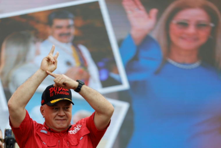 Le ministre de l'Intérieur du Venezuela, Diosdado Cabello, lors d'une manifestation de partisans du président déchu Nicolas Maduro réclamant sa libération et celle de son épouse d'une prison américaine à Caracas, le 23 janvier 2026 ( AFP / Pedro MATTEY )