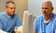 Montage photos montrant Erik Menendez (g), le 21 août 2025, et Lyle Menendez, le 22 août 2025, comparaissant devant la commission des libérations conditionnelles par téléconférence au centre correctionnel Richard J. Donovan à San Diego, en Californie ( California Department of Corrections / - )