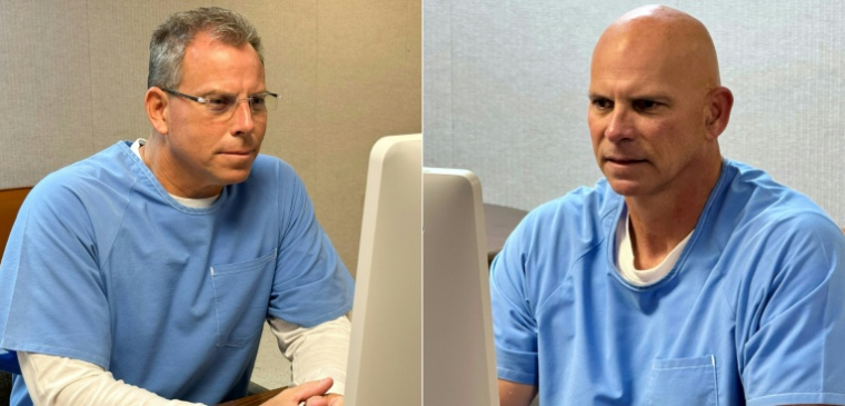 Montage photos montrant Erik Menendez (g), le 21 août 2025, et Lyle Menendez, le 22 août 2025, comparaissant devant la commission des libérations conditionnelles par téléconférence au centre correctionnel Richard J. Donovan à San Diego, en Californie ( California Department of Corrections / - )