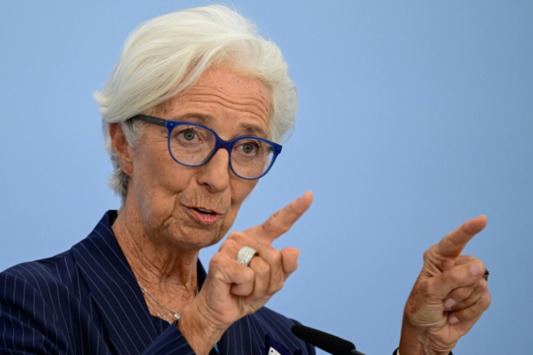 La pr&eacute;sidente de la BCE Christine Lagarde lors d'une conf&eacute;rence de presse &agrave; Berlin, 10 septembre 2026 ( AFP / John MACDOUGALL )