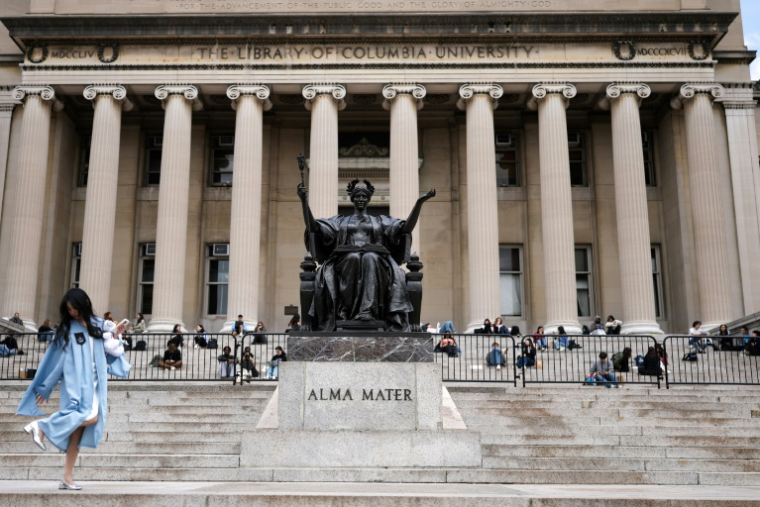 Des étudiants sur le campus de l'Université Columbia, le 14 avril 2025 à New York ( AFP / CHARLY TRIBALLEAU )