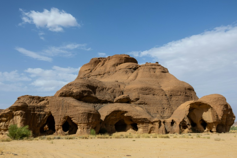 Des caves taillées dans la roche à Garoa Hallagana, dans l'Ennedi-Ouest, au Tchad, le 10 juillet 2025 ( AFP / Joris Bolomey )