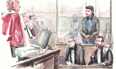 Croquis d'audience du 17 mars 2026 montrant le Chilien Nicolas Zepeda, accusé du meurtre en 2016 de son ex-petite amie japonaise, lors de son troisième procès au tribunal correctionnel de Lyon ( AFP / ZZIIGG )