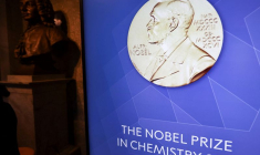Vue du panneau du prix Nobel de chimie à l'Académie royale des sciences de Suède à Stockholm
