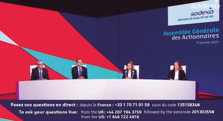 Sodexo a ouvert le bal des assemblées générales le 12 janvier à huis clos. Les actionnaires ont pu poser leurs questions en direct à Sophie Bellon, présidente du conseil d'administration. (© Sodexo)