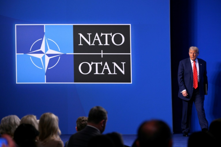 Le président américain Donald Trump en conférence de presse, lors d'un sommet de l'Otan à La Haye, le 25 juin 2025 ( AFP / JOHN THYS )