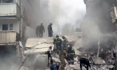Capture d'écran d'une vidéo publiée sur Telegram montrant des opérations de secours après une frappe ukrainienne à Belgorod, en Russie, le 12 mai 2024. ( Telegram / @vvgladkov / HANDOUT )