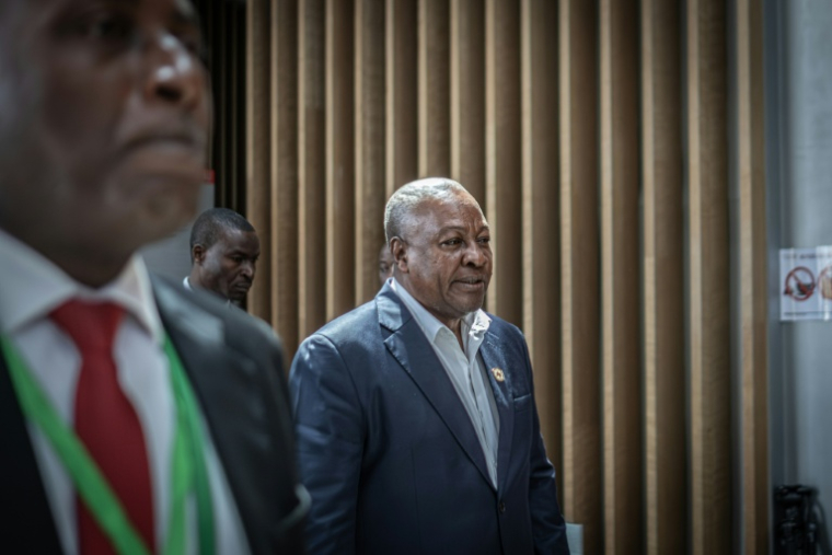 Le président ghanéen John Mahamohn Dramani Mahama, à Addis Ababa en Ethiopie le 15 février 2026 ( AFP / Marco Simoncelli )